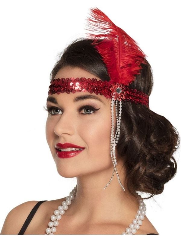 Flapper hoofdband pailletten rood