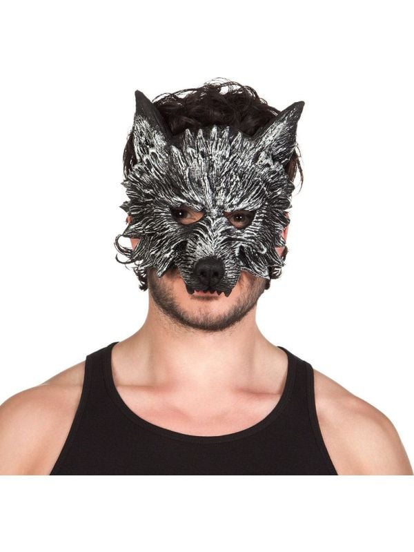 Foam grijze wolf halfmasker