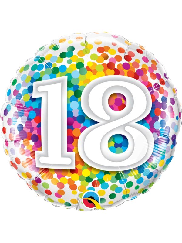 Folieballon 18 jaar confetti regenboog main product photo