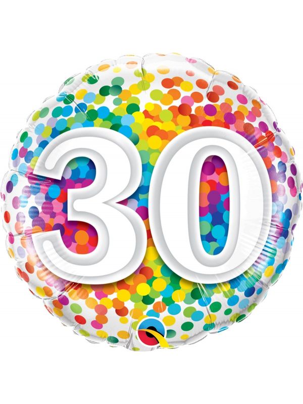Folieballon 30 jaar confetti regenboog