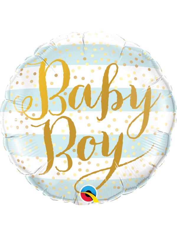 Folieballon baby boy strepen blauw