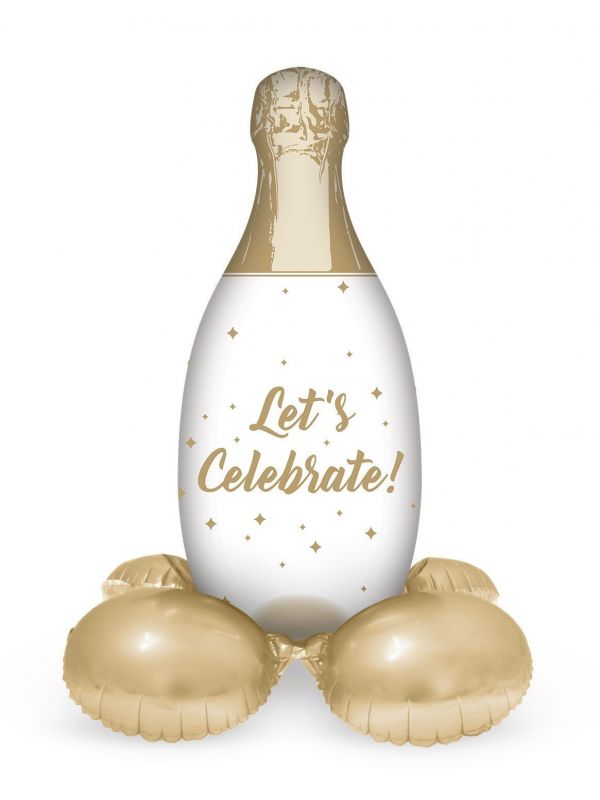 Folieballon champagne fles met standaard