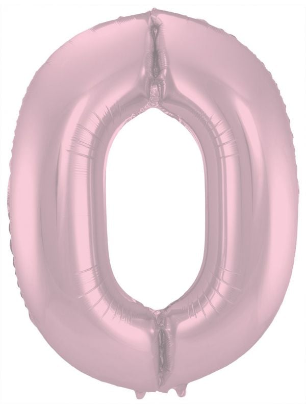 Folieballon cijfer 0 metallic pastel roze 86cm