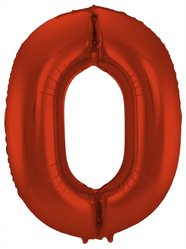 Folieballon cijfer 0 metallic rood 86cm
