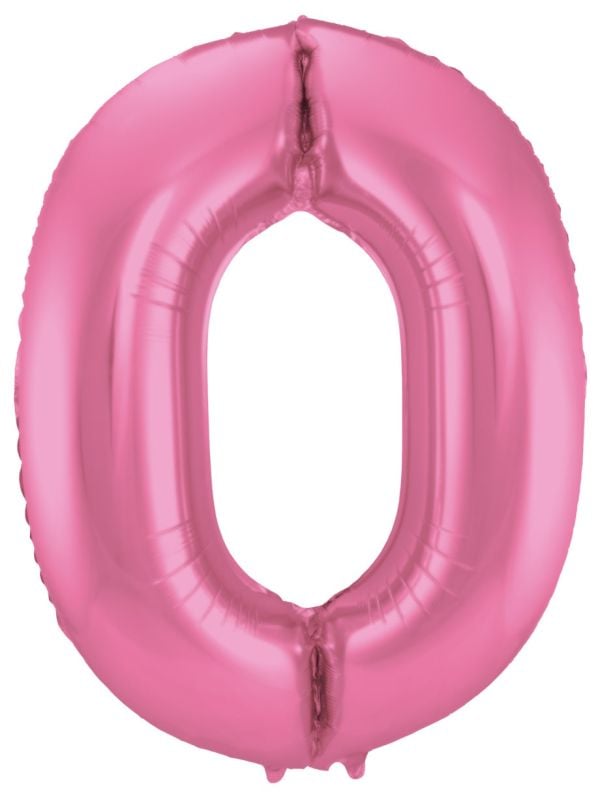 Folieballon cijfer 0 metallic roze 86cm