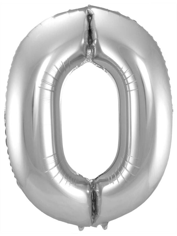 Folieballon cijfer 0 zilver 86cm