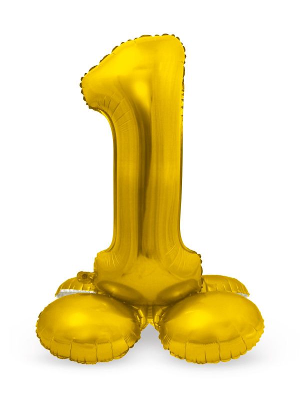 Folieballon cijfer 1 goud met standaard 72cm