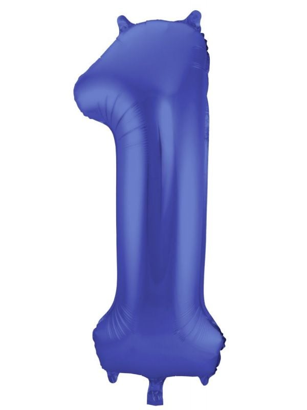 Folieballon cijfer 1 metallic blauw 86cm