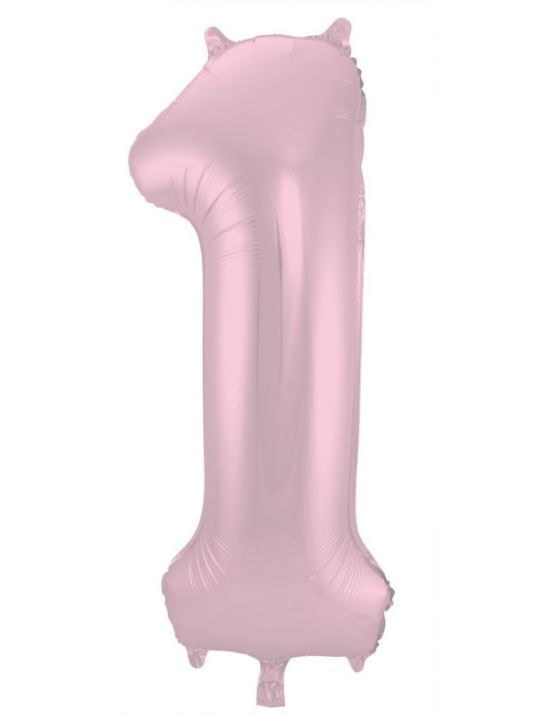 Folieballon cijfer 1 metallic pastel roze 86cm