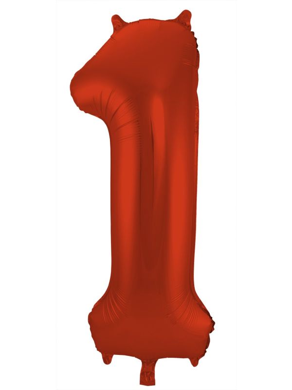 Folieballon cijfer 1 metallic rood 86cm