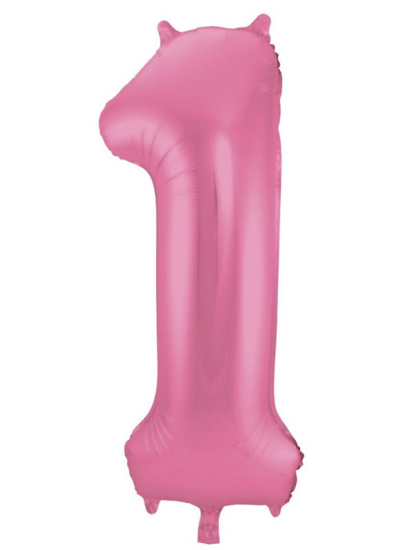Folieballon cijfer 1 metallic roze 86cm