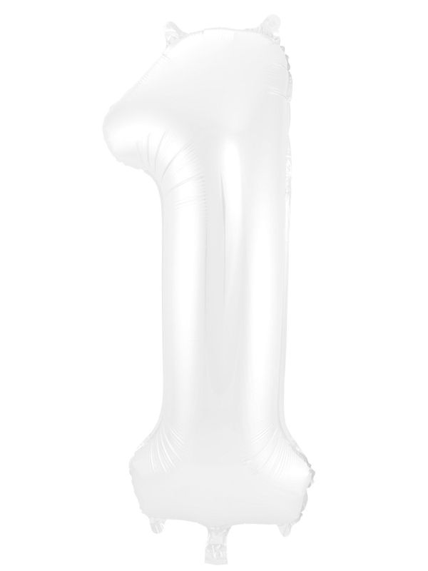 Folieballon cijfer 1 metallic wit 86cm main product photo