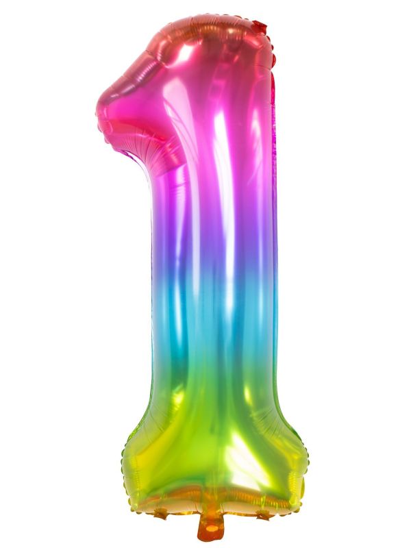 Folieballon cijfer 1 yummy gummy rainbow