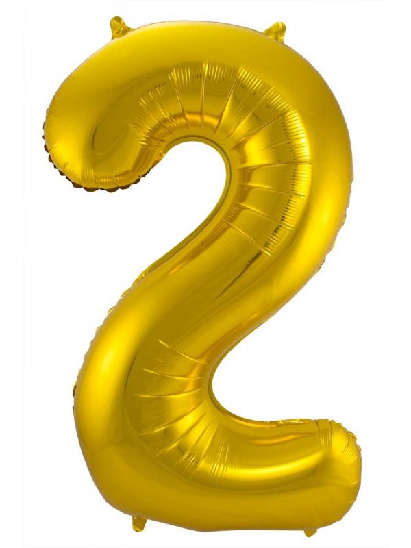 Folieballon cijfer 2 goud 86cm