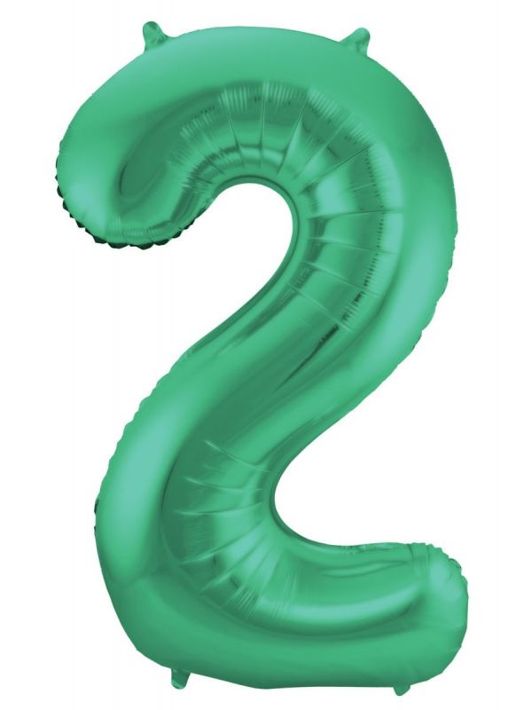 Folieballon cijfer 2 metallic groen 86cm