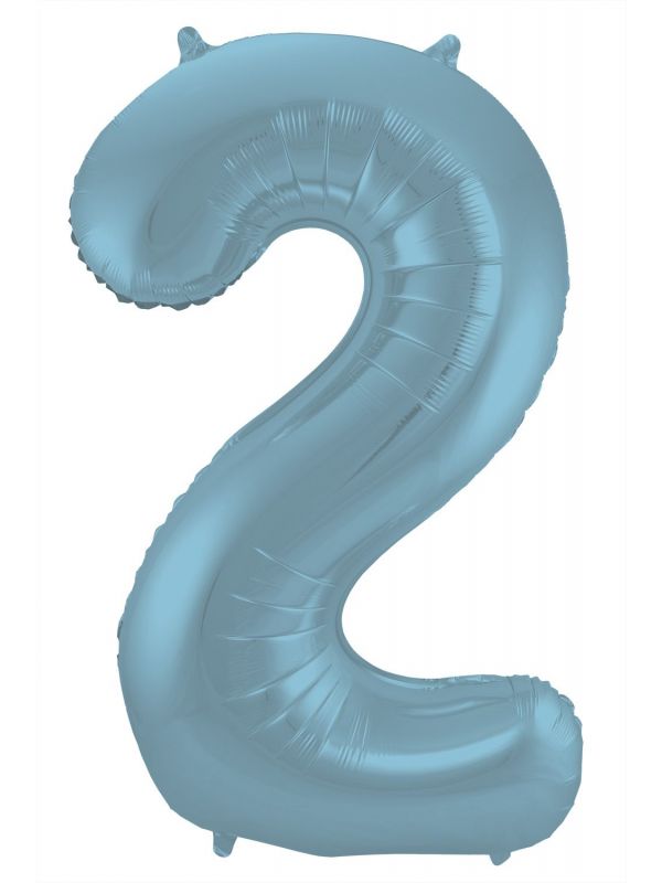 Folieballon cijfer 2 metallic pastel blauw 86cm