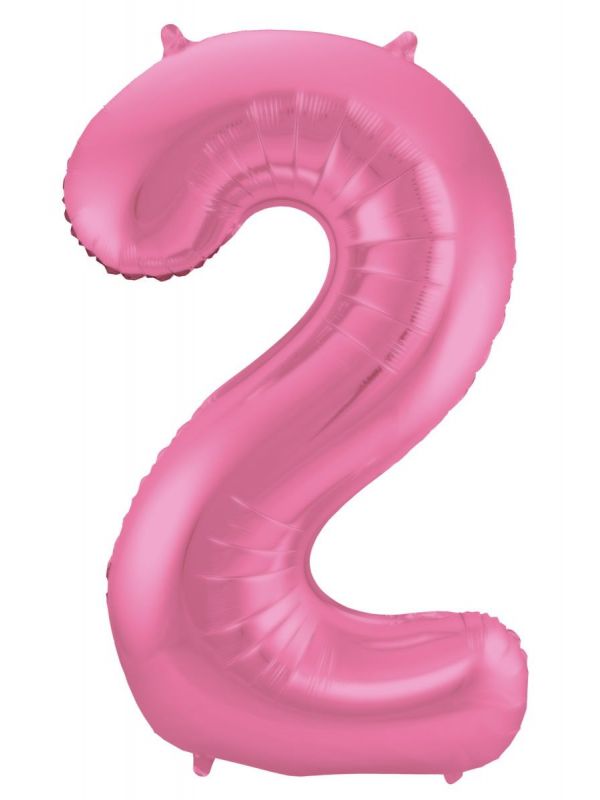 Folieballon cijfer 2 metallic roze 86cm