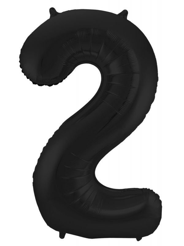 Folieballon cijfer 2 metallic zwart 86cm