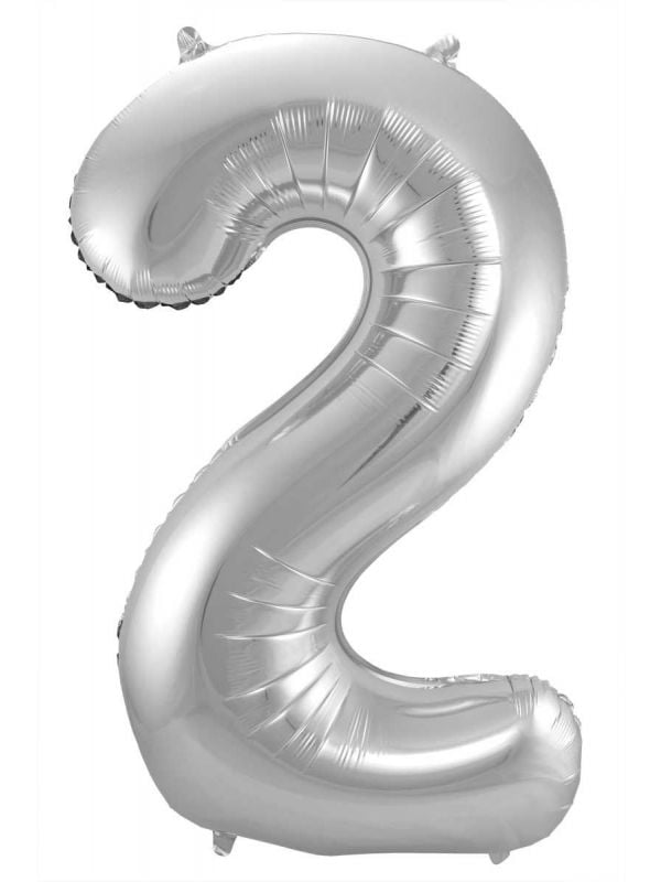 Folieballon cijfer 2 zilver 86cm