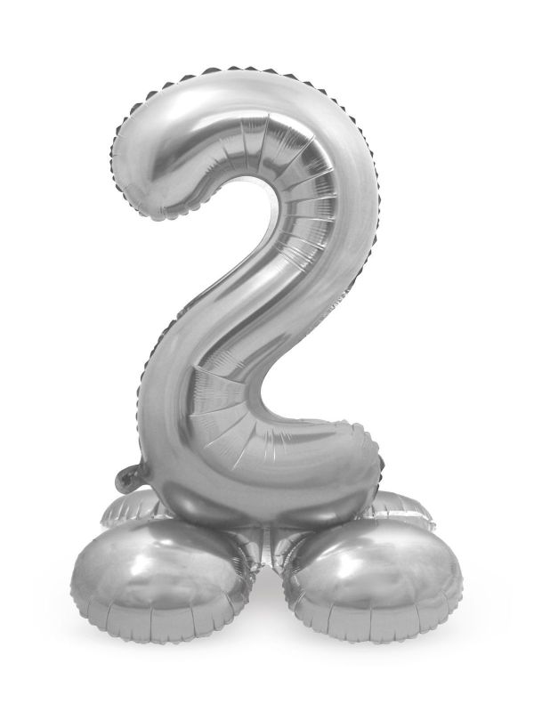 Folieballon cijfer 2 zilver met standaard 72cm