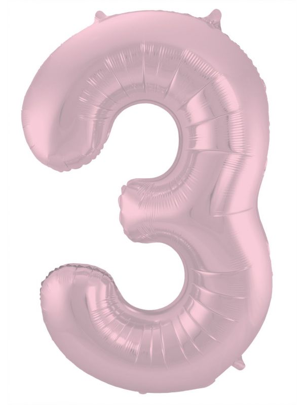 Folieballon cijfer 3 metallic pastel roze 86cm