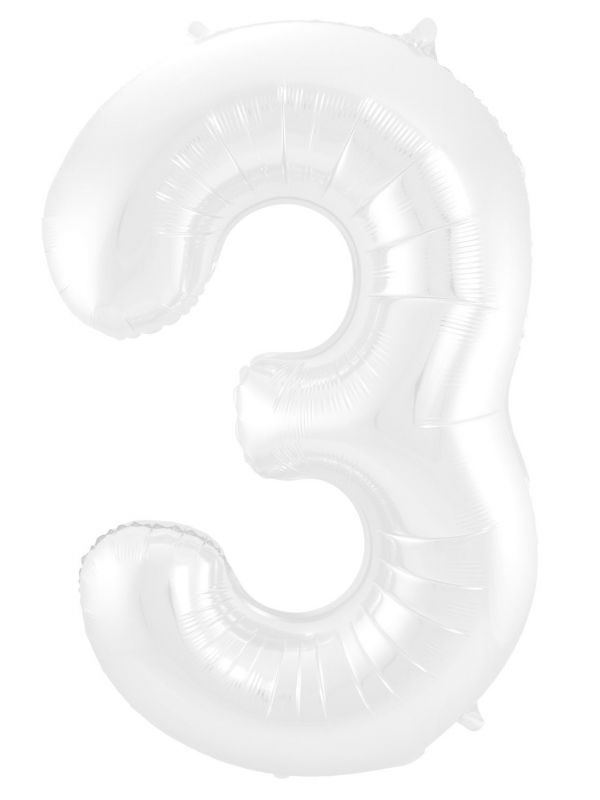 Folieballon cijfer 3 metallic wit 86cm