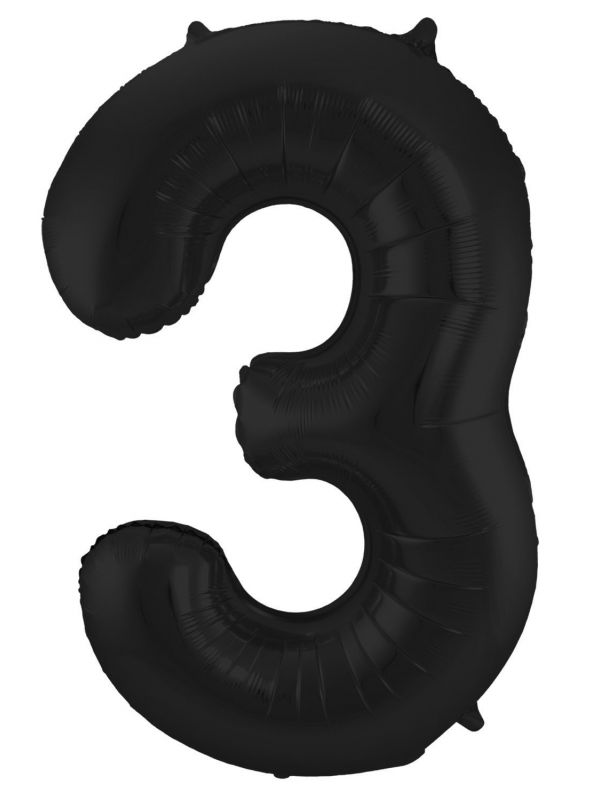 Folieballon cijfer 3 metallic zwart 86cm