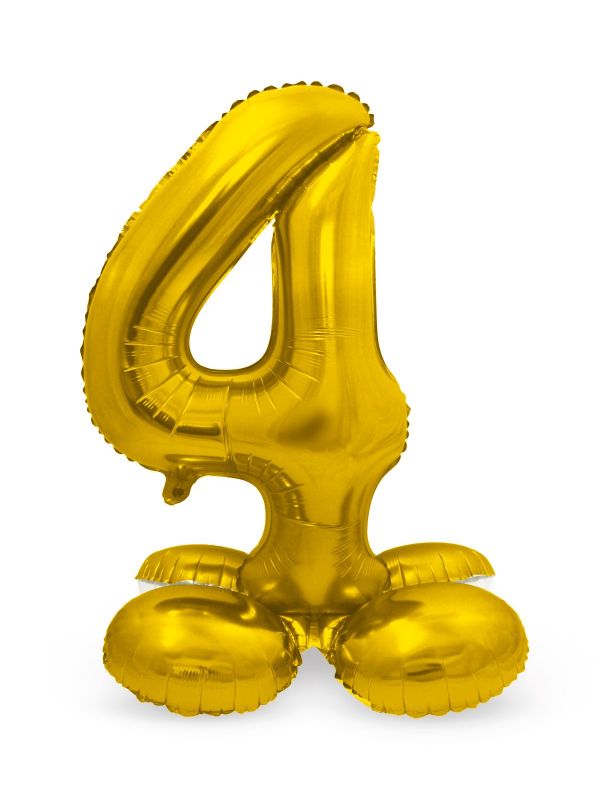 Folieballon cijfer 4 goud met standaard 72cm
