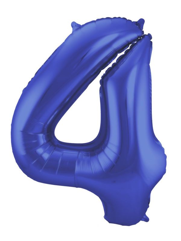 Folieballon cijfer 4 metallic blauw 86cm