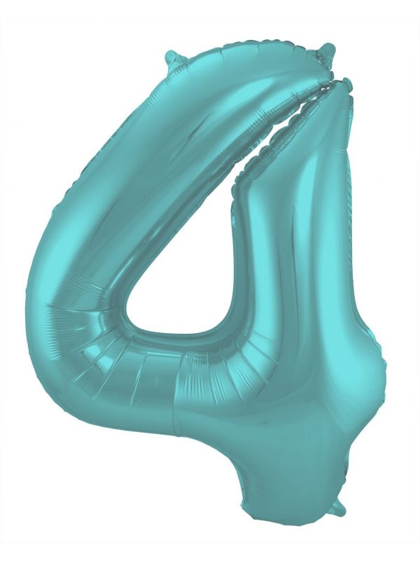 Folieballon cijfer 4 metallic pastel aqua blauw 86cm