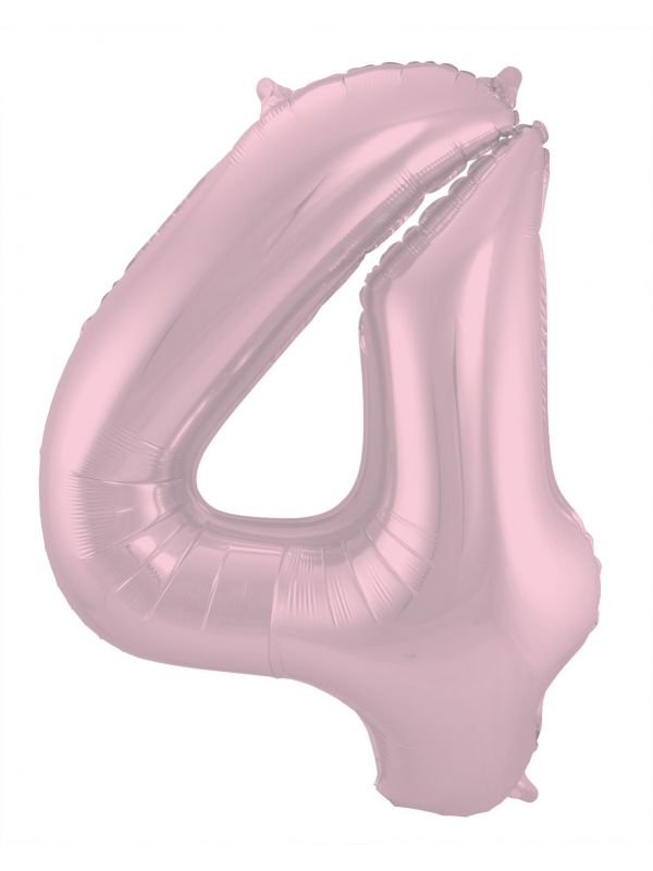 Folieballon cijfer 4 metallic pastel roze 86cm
