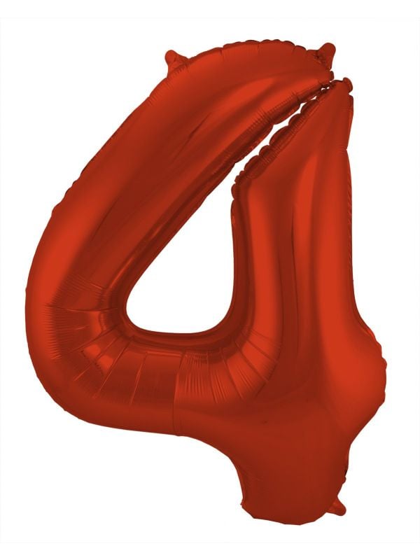 Folieballon cijfer 4 metallic rood 86cm