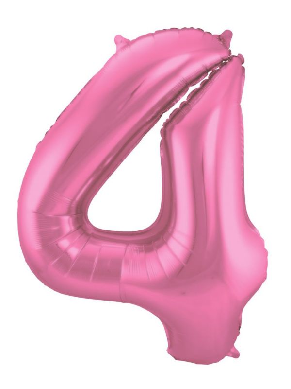 Folieballon cijfer 4 metallic roze 86cm