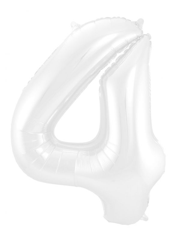 Folieballon cijfer 4 metallic wit 86cm
