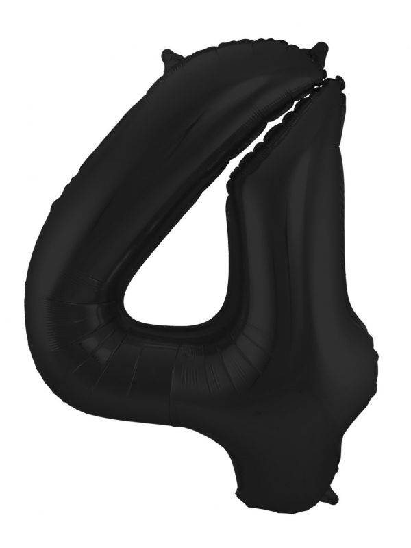 Folieballon cijfer 4 metallic zwart 86cm