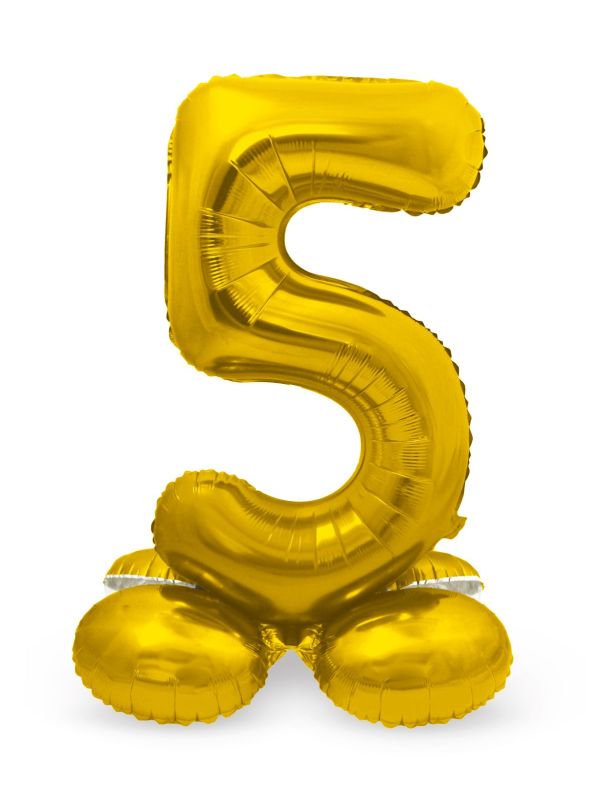 Folieballon cijfer 5 goud met standaard 72cm main product photo
