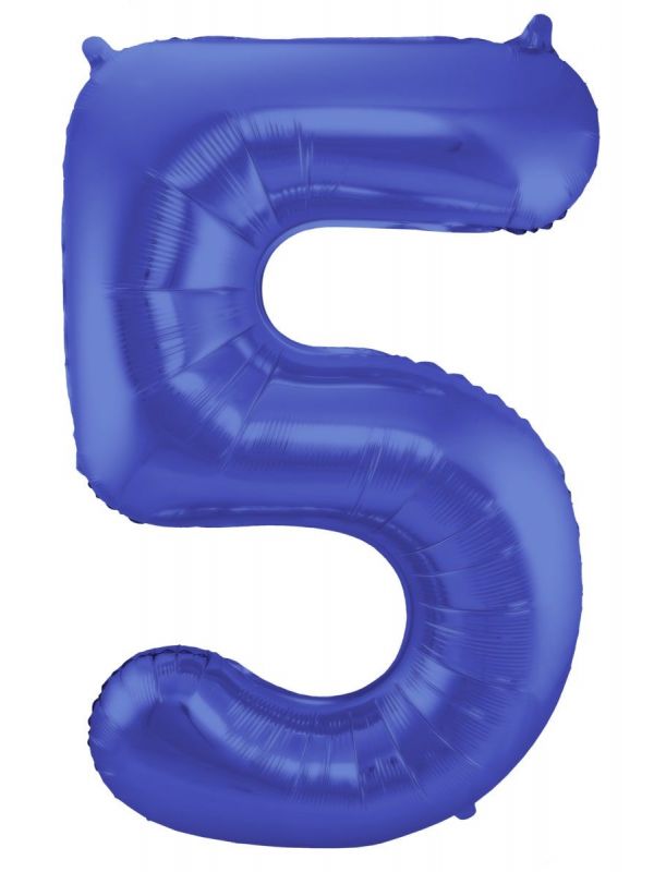 Folieballon cijfer 5 metallic blauw 86cm