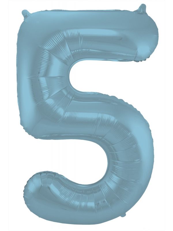 Folieballon cijfer 5 metallic pastel blauw 86cm