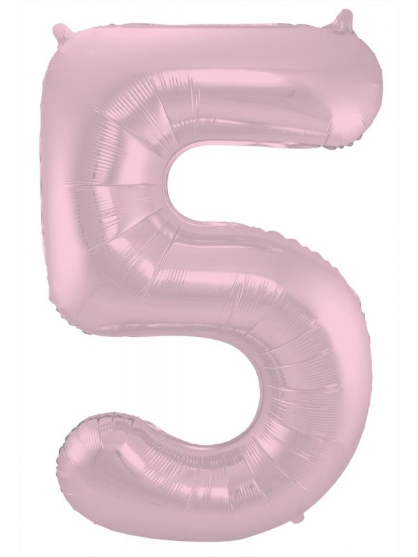 Folieballon cijfer 5 metallic pastel roze 86cm