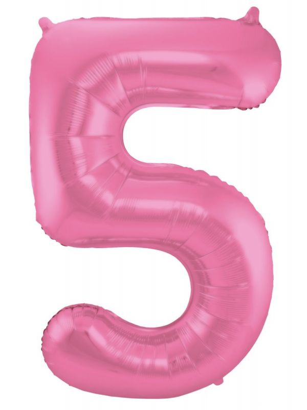 Folieballon cijfer 5 metallic roze 86cm