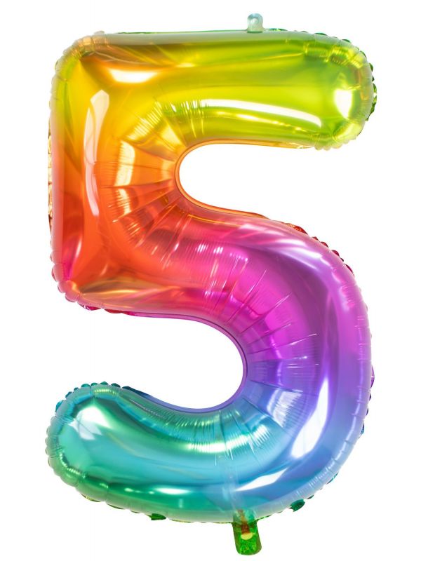 Folieballon cijfer 5 yummy gummy rainbow