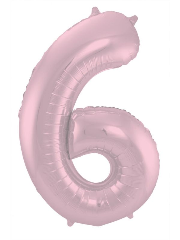 Folieballon cijfer 6 metallic pastel roze 86cm