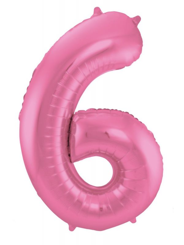 Folieballon cijfer 6 metallic roze 86cm