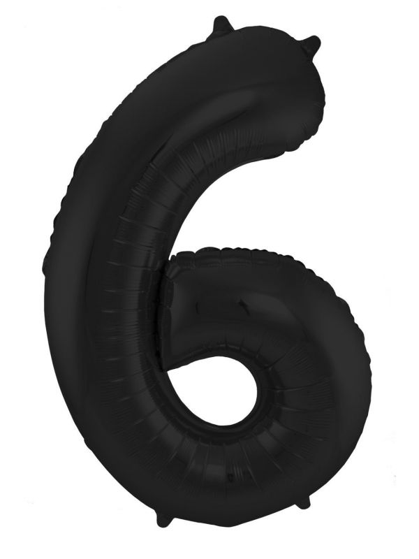 Folieballon cijfer 6 metallic zwart 86cm