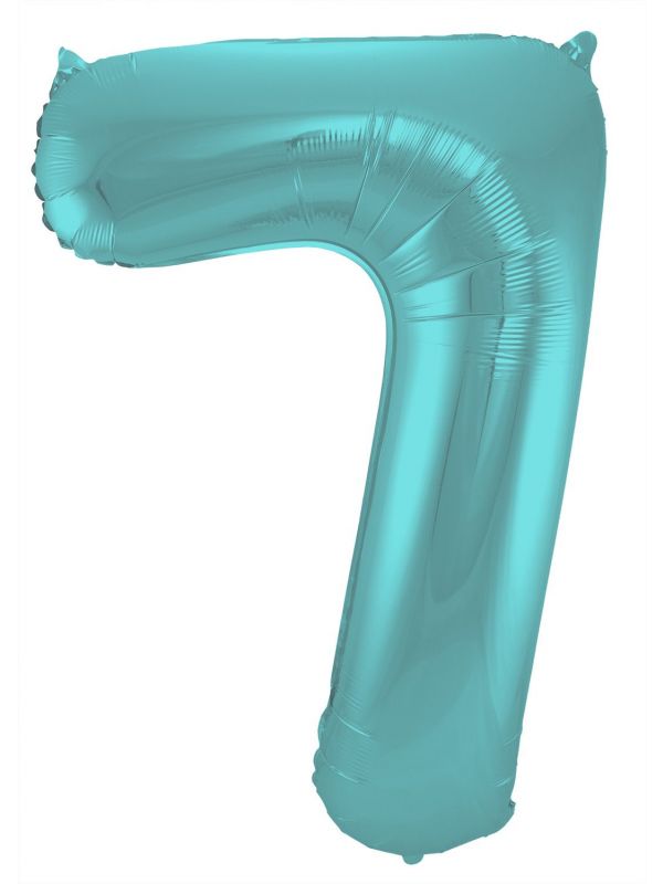 Folieballon cijfer 7 metallic pastel aqua blauw 86cm