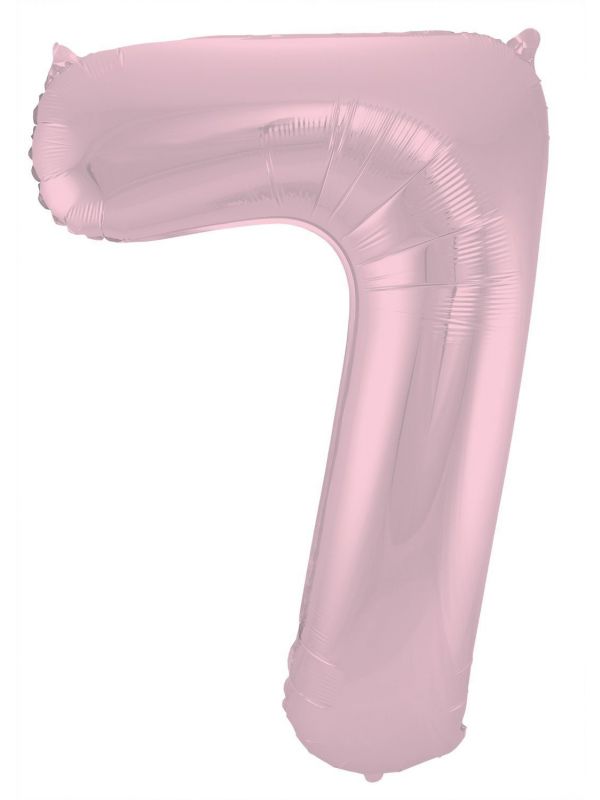 Folieballon cijfer 7 metallic pastel roze 86cm