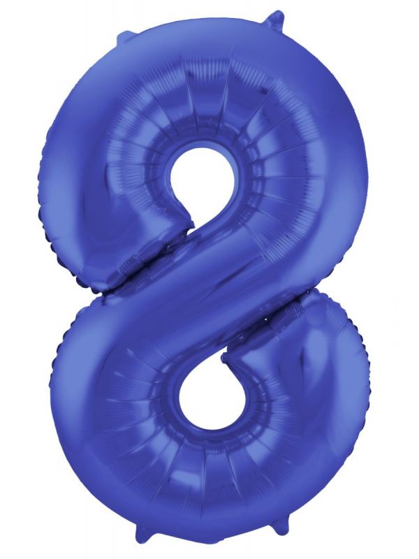 Folieballon cijfer 8 metallic blauw 86cm