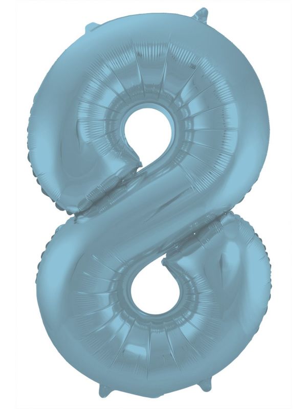 Folieballon cijfer 8 metallic pastel blauw 86cm