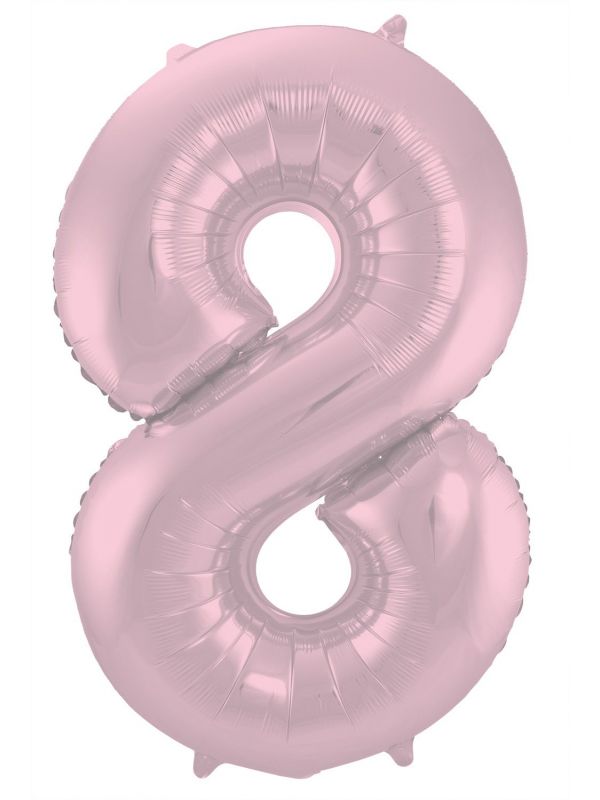 Folieballon cijfer 8 metallic pastel roze 86cm