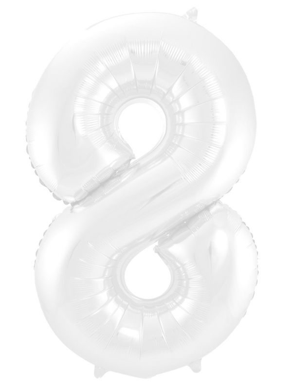 Folieballon cijfer 8 metallic wit 86cm